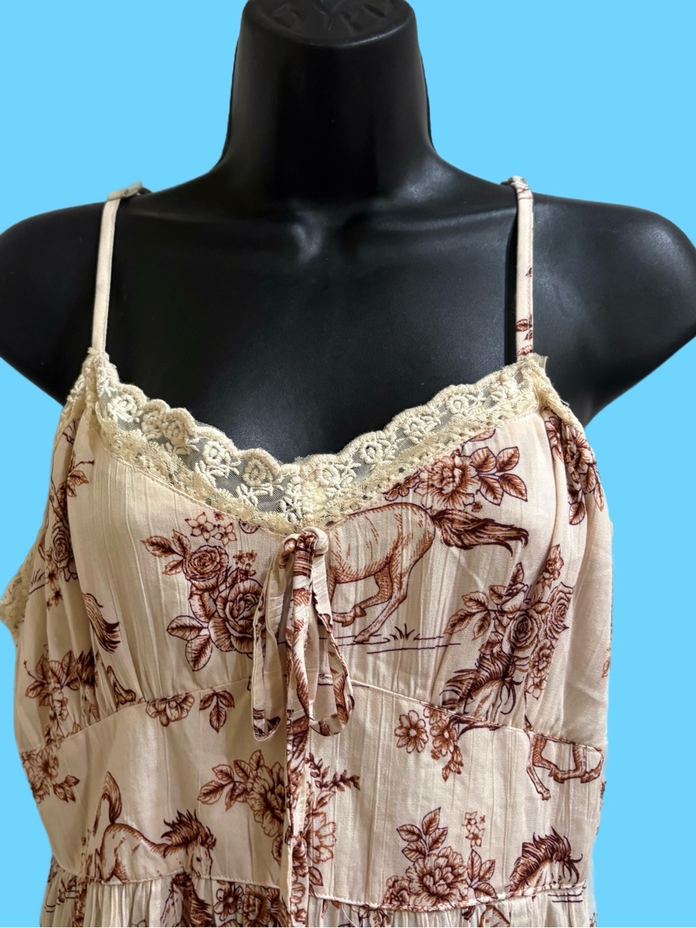 Angie Horse Print Cream Floral Lace-Trim Maxi Dress⭐️NWT⭐️ - Picture 2 of 8